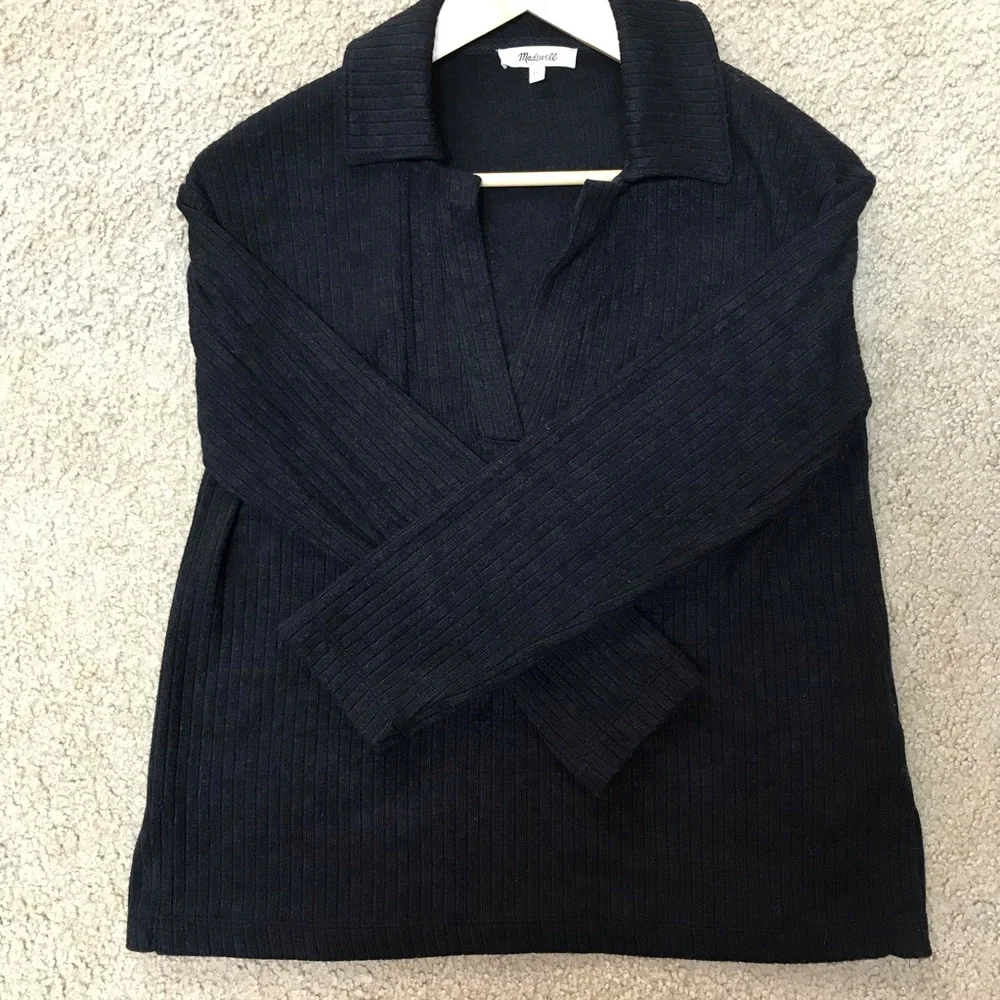 Madewell Relaxed Long-Sleeve Polo Tee in Jet Black - XXS - Picture 3 of 6